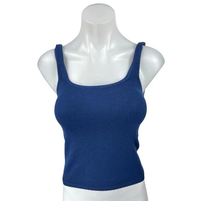 Anthropologie Women's Blue Rib Knit Sleeveless Stretch Crop Sweater Tank Top S/M - Image 1 of 3
