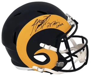 Jim Everett signierter / beschrifteter Los Angeles Rams Integralhelm Schwartz - Bild 1 von 1