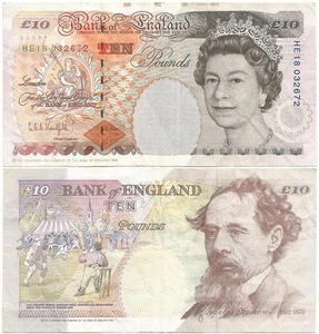 1993-1998 GREAT BRITAIN Crispy "10 POUNDS NOTE" 1st of 2 KENTFIELD Signature - Picture 1 of 4
