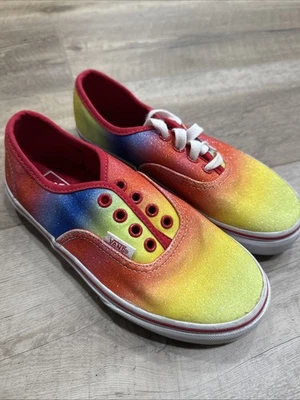 Vans Authentic Rainbow/Glitter Red/Blue/Yellow Girls Kids Sz 2 Needs Laces Foto 1 de 4
