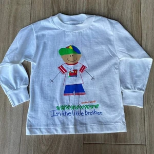 Vintage "Little Brother" Adorable Originals Long Sleeve Tee Boys XS Kidcore 90's - Picture 1 of 6