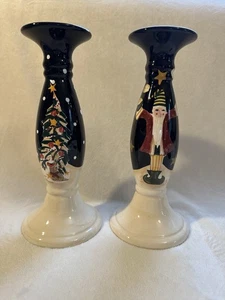 Becca Barton CIC Midnight Santa Candle Holders  10 1/4” - Picture 1 of 7