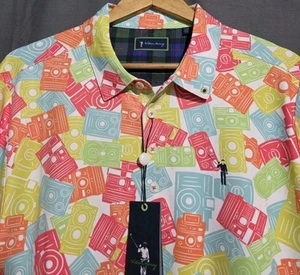 Camisa Polo de Golf William Murray Para Hombres L Cámaras Cándidas Estampado Colorido Elastizado NUEVO - Imagen 1 de 6