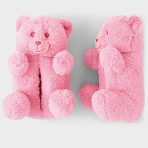 Children’s Place Pink Teddy Bear Slippers Youth Sz 1–2 NWT GIFT Plush Cute Cozy - Picture 1 of 8