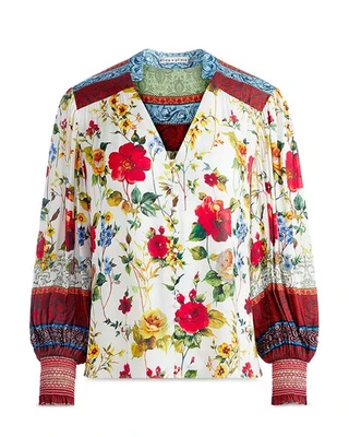NEW,  Alice + Olivia Serena V Neck Top in Floral Multicolor Size L #T3362 - Изображение 1 из 4