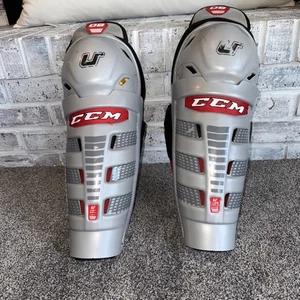CCM Hockey Shin Guards Pad Size 14” Inch Gray And Red - Picture 1 of 7