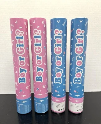 Paquete de 4 cañones de confeti Gender Reveal azules Foto 1 de 4