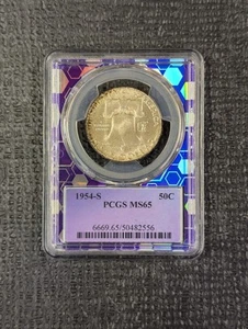 1954-S MS 65 Franklin Half Dollar 50c - PCGS Purple Custom Core - Picture 1 of 4