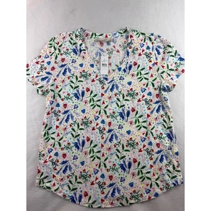 Camicetta casual manica corta top scollo a V stampa floreale LOFT bianca taglia L - Foto 1 di 8