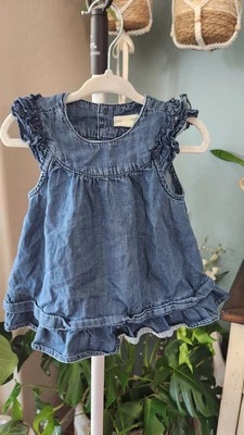 Pumpkin Patch Baby Girl Denim Dress With Ruffles & Snaps, 0-3 Month - Image 1 of 3