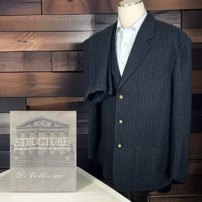 Structure 2 Piece Suit Mens L 42 44R 34x31 Black Gray Soft Unstructured Italy - Image 1 of 4