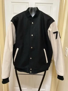 Giacca Abercrombie Fitch Brooklyn NY Varsity Letterman taglia Large nera e crema - Foto 1 di 10