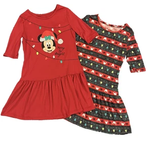 Disney Minnie Mouse Weihnachtskleider Mädchen S 6-6X Urlaub Rot Drucke 2 Stück - Bild 1 von 13