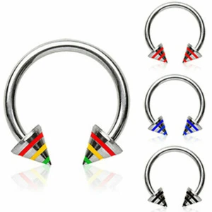 1 Stück Streifen Spike Hufeisen Circular Barbells Ring Septum Knorpel Lippe Nase  - Bild 1 von 1