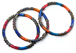 3 wunderschöne verzierte bunte Emaille & Silber Armreif Armbänder - Bild 1 von 3