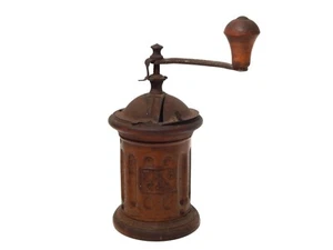 Antique Rare Coffee Grinder Wood Brand Tre Spade First Half 900 Italy - Picture 1 of 8