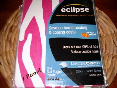 1 ECLIPSE 42" x 84" BLACKOUT CURTAIN Rod Pocket Panel PINK WHITE ZEBRA - Image 1 of 2