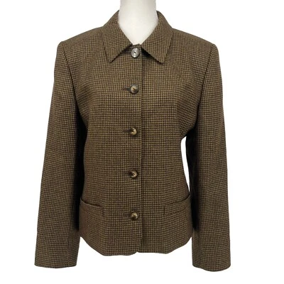 Vintage Liz Claiborne Blazer 100% Wool Green Houndstooth 12 - Image 1 of 4