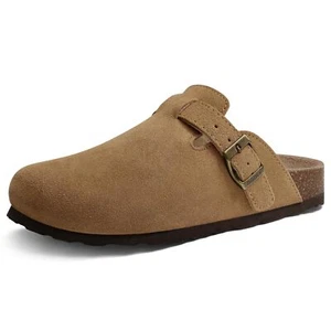 Women's Suede Clogs Soft Cork Footbed Leather Mules Comfort Potato Shoes with... - Picture 1 of 6