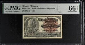 1893 WORLDS COLUMBIAN EXPO TICKET COLUMBUS PMG 66 EPQ - Picture 1 of 2