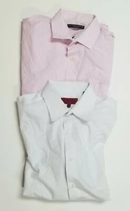 Men's Dress Shirt Button Up White Pink Stripe set of two Size L Neck 16 1/2 lot - Picture 1 of 12