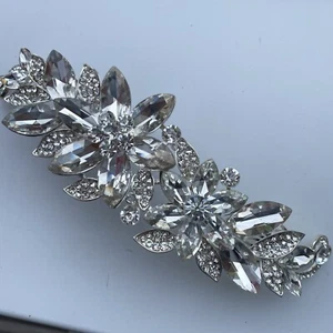 GRANDE PETTINE PER CAPELLI IN CRISTALLO CON CERNIERA FOGLIA FIORE - ABITO DA SERA SPOSA - Foto 1 di 8
