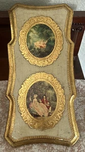 VTG Gold Gilt Florentine Double Picture Wood Wall Plaque Toleware Italy Tag - Picture 1 of 7