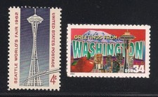 1962 SEATTLE WORLD'S FAIR SPACE NEEDLE - 2 U.S. POSTAGE STAMPS - MINT CONDITION 