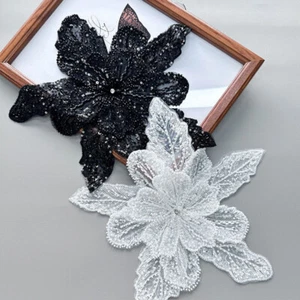 Applique pizzo perline 3D ricamo fiori paillettes toppa cucito per costumi - Foto 1 di 31