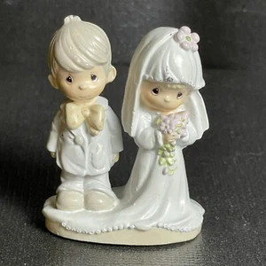VTG Precious Moments 1990 Wedding Cake Topper 2” Cast Metal Bride & Groom Figure - Picture 1 of 8