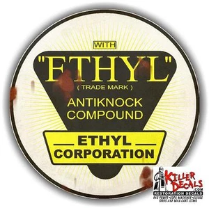 (ETHYL-2R) RUSTY look 6" 1941-60s ETHYL GASOLINE DECAL OIL CAN / GAS PUMP - Picture 1 of 1