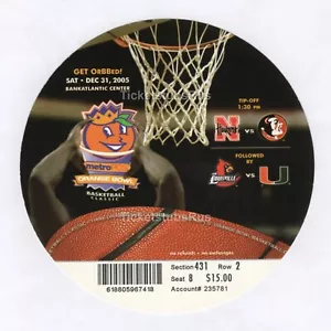 2005 ORANGE BOWL BASKETBALL CLASSIC 12/31 Full Ticket FLORIDA STATE LOUISVILLE - Picture 1 of 8
