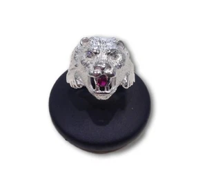 Anello testa di Leone in argento 925%, argento, doratura, brillanti - Picture 1 of 3
