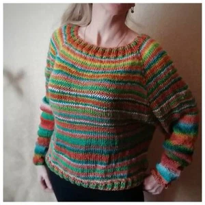 Women Knitted Sweater Striped Rainbow Wool Pullover Handmade Oversize Jumper  - Picture 1 of 12