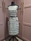 Monsoon Striped Belted Knee Length Dress With Pockets Size 14