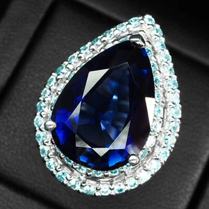 Dazzling Intense Blue Sapphire 14.40Ct 925 Sterling Silver Handmade Rings Size 6 - Picture 1 of 8