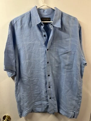 Donald J Trump Men's Medium blue Windowpane Plaid short sleeve button  linen - Image 1 of 4