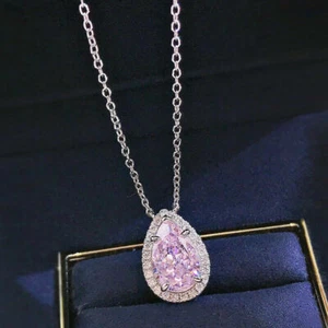 2.5Ct Pear Cut VVS1/D Diamond Pendant Necklace 14K Solid White Gold Free Chain - Picture 1 of 10