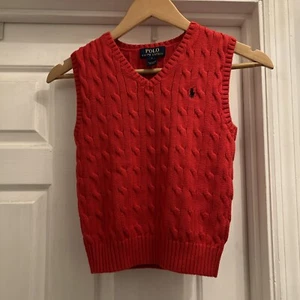Polo Ralph Lauren Red Cable Knit V -neck Pullover Vest Size Child 5 - Picture 1 of 6