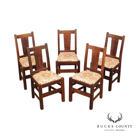 Antique Mission Oak Set Five Dining Chairs Cover