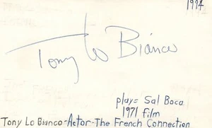 Tarjeta indexada firmada autografiada de la película de Tony Lo Bianco actor The French Connection - Imagen 1 de 1