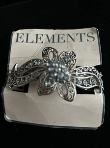 "Pinza de pasador de pelo vintage de metal tono plata con pedrería azul arte 3,5""" - Imagen 1 de 9