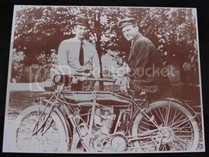 Two Men With Motorcycle Vintage Motor Bike Vintage Sepia Card Stock Photo 1910s - Picture 1 of 1