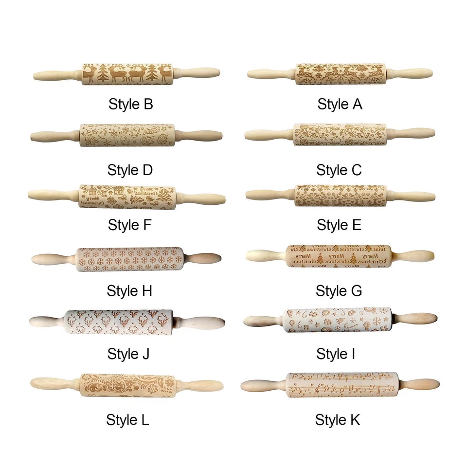 Wooden Rolling Pin with Patterns Wood 13.8Inches for Baking Waffles Pastry - Image 1 of 1