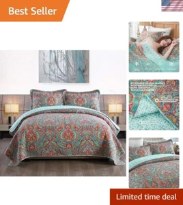 Europäische Blumen Baumwolle Tagesdecke Set - Luxuriöse Twin Size Quilt & Kissenbezug - Bild 1 von 9