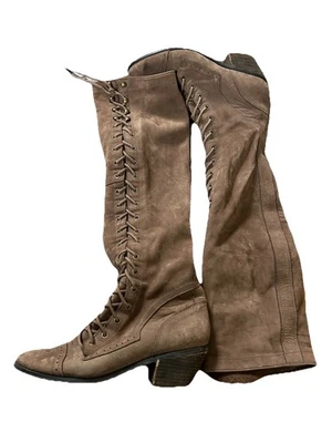 JEFFREY CAMPBELL / FREE PEOPLE JOE BOOTS NU-BUCK BROWN LEATHER LACED BOOTS 8 - Image 1 of 4