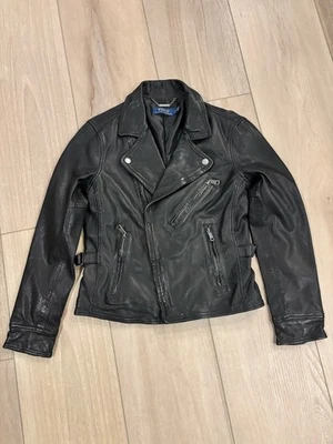 Chaqueta de moto Polo Ralph Lauren para mujer negra de cuero suave de cordero talla pequeña Foto 1 de 4