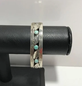 Glocke Handelsposten Sterlingsilber blau Türkis Manschette Feder Armband 6,75 Zoll - Bild 1 von 12