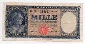 1000 Lire MEDUSA - Tausend LIRE - BANK VON ITALIEN - 25. September 1961 - Bild 1 von 2