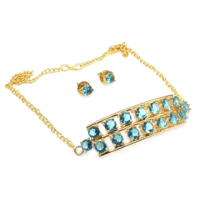 Синий топаз кварца позолоченные модные серьги теннис соединения ошейник ожерелье r688 - Изображение 1 из 4